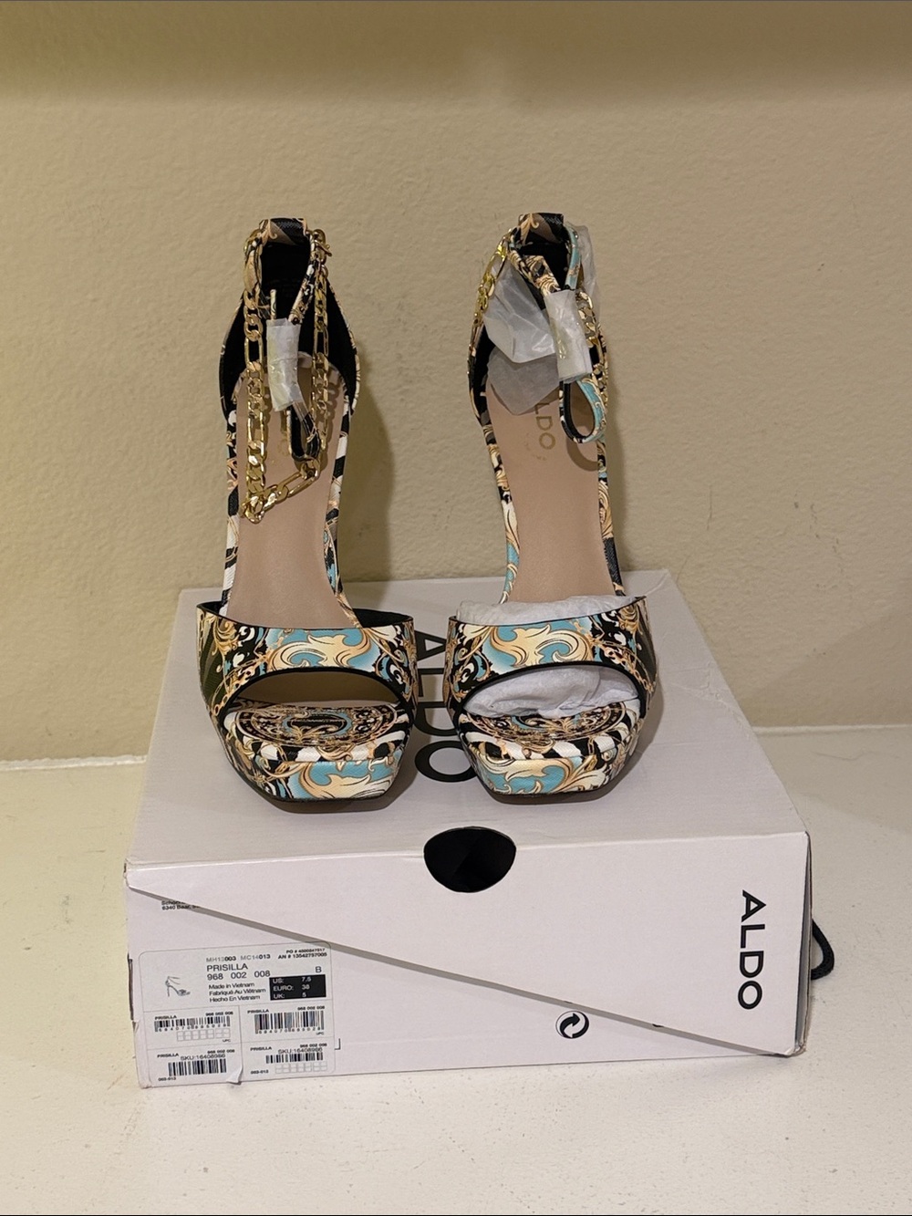 ALDO Gold Chain Multi-Color Patterned Platform Heels